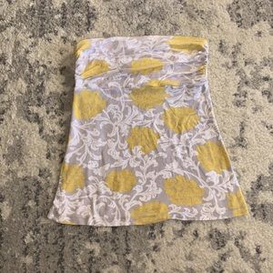 Express Grey Yellow Floral Ruched Tube Top Sz S